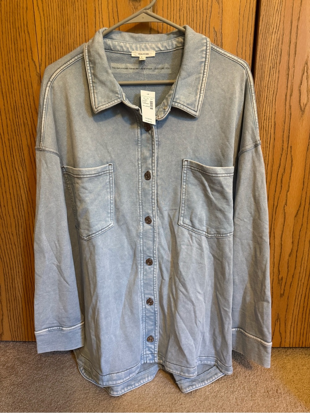 Maurices Washed Knit Denim Shacket.